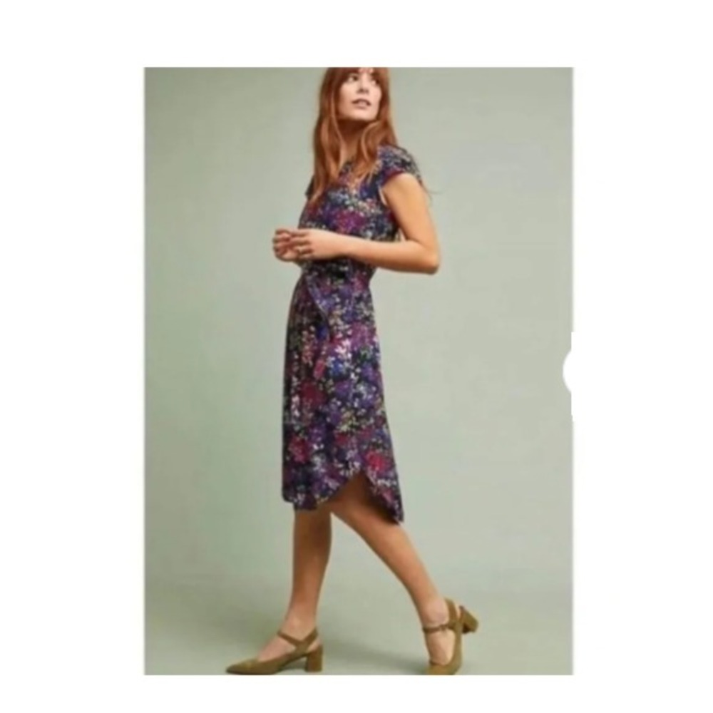 Anthropologie 32 Of 52 Conversations Crepe Dress, Size Petite 0 (XS) Dark Floral